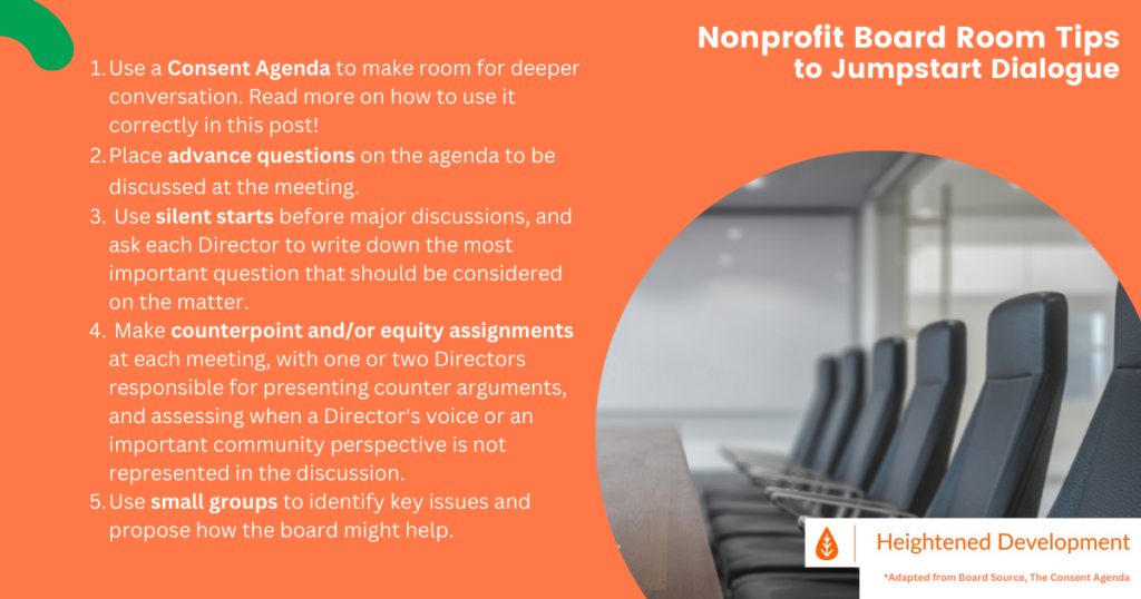 The content agenda and other tips to engage nonprofit boardroom conversation.